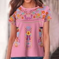 thumbnail image 2 of Nmnitkp Women's Mexican Shirts Crew Neck Casual Summer Blouse, Boho Embroidered Peasant Tops Short Sleeve Shirts Casual Blouse Loose Tunics Blouses, 2 of 5
