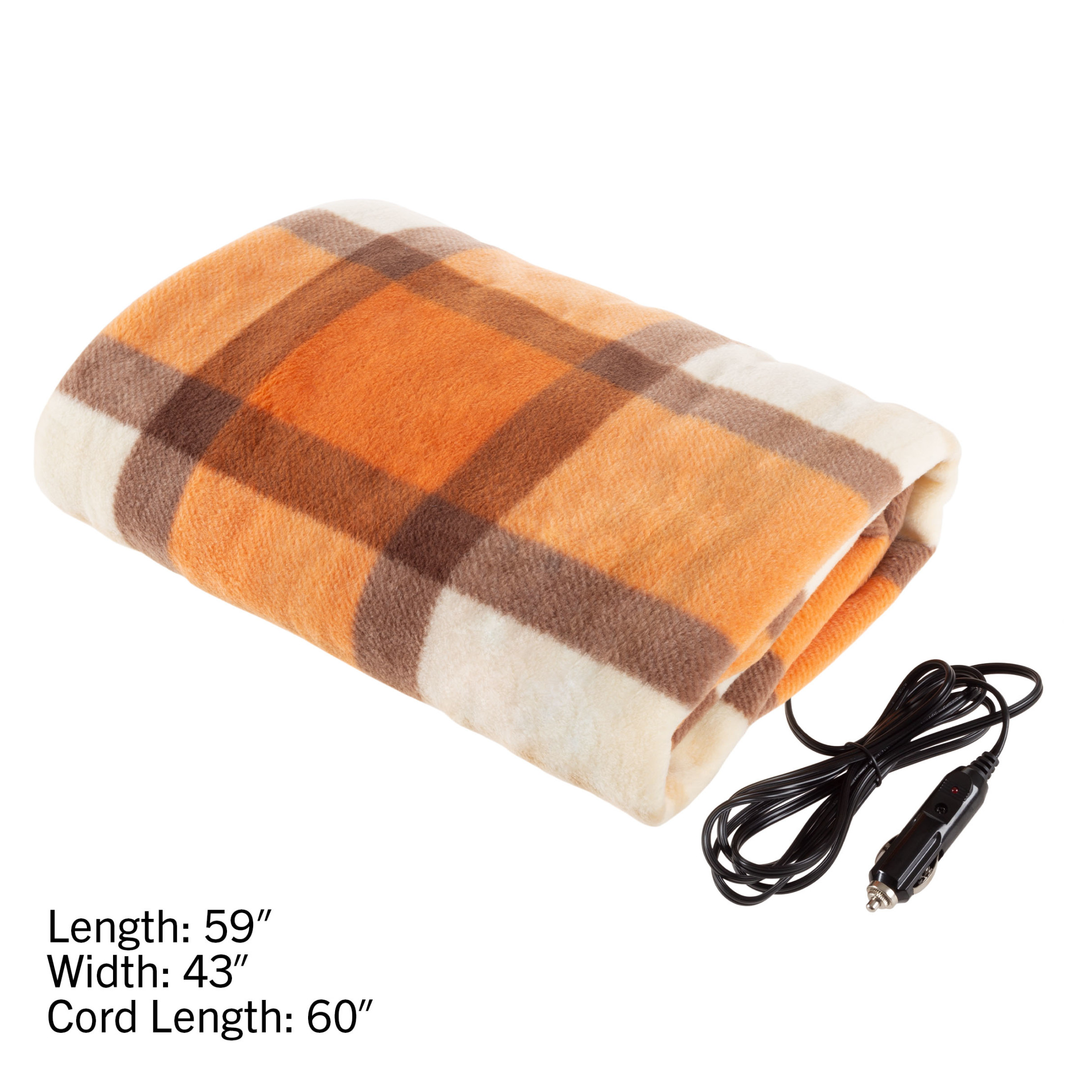 Stalwart 12V Electric Heated Blanket for Car, Truck, or RV (Orange Plaid)