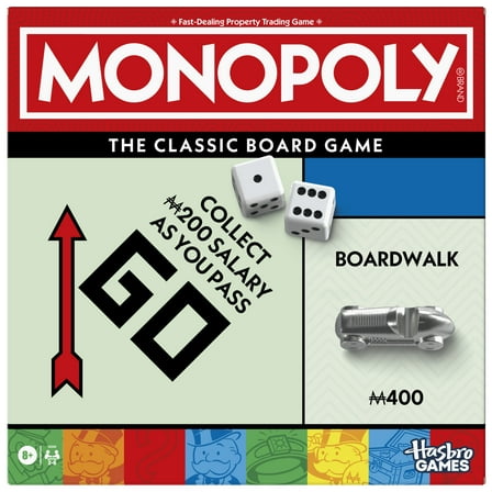 Monopoly Board Game, Classic Game with Storage Tray and Larger Tokens, Family Games, Holiday Gifts for Kids, 8 and Up