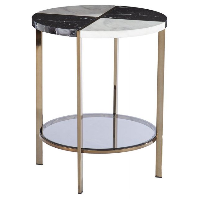SEI Furniture Table d'Appoint Ronde en Métal-Faux Marbre Noir-Blanc