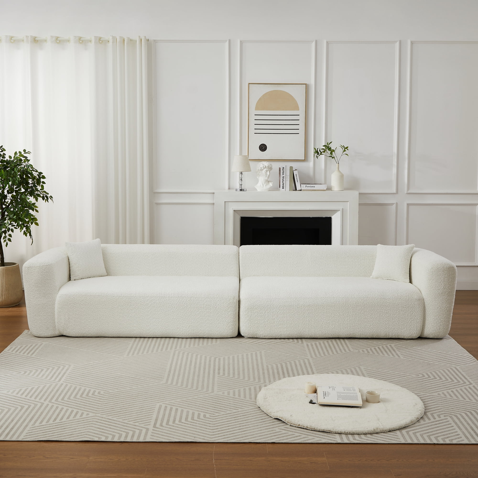 Leumius 109.4" Modern L-Shape Modular Sectional Sofa, Luxury Modern Curved Back Sofa with 2 Throw Pillows, Minimalist Boneless Cloud Couch Beige