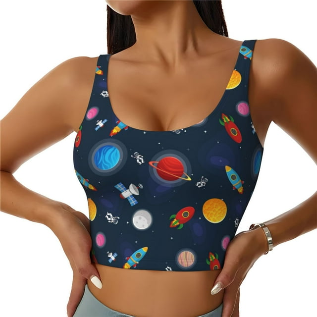 Lsque Space Soutien-Gorge de Sport pour Femmes Imprimé Dessin Animé, Compression, Évacuation de l'Humidité, Soutien-Gorge de Sport à Fort Impact pour Femmes, Soutien-Gorge de Sport de Soutien-TG