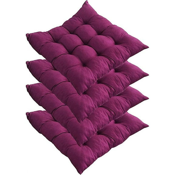 Namzi Set of 4 Dining Chair Cushions with Ties Soft Comfort Non Slip Square Seat Pads for Kitchen Dining Office Living Room Patio (Purple)