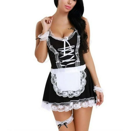 

KDDYLITQ Womens Sexy Babydoll Lingerie Costume Teddy Bra and Panty Sets Cosplay Lingerie Set Black XL