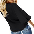 thumbnail image 3 of CHOK Women‘s Button Down V Neck Tops Ruffled 3/4 Sleeve Tie Knot Front Blouses White Sizes S-2XL, 3 of 8