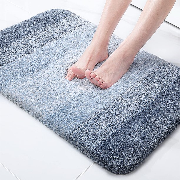 Xiao Hua Alfombrilla de baño de lujo de 61 x 40 cm, supersuave, absorbente de agua, de fibra ultrafina, antideslizante, lavable a máquina, color azul.