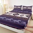 thumbnail image 3 of jejeloiu Retro Boho Aztec Twin Sheet Sets,Rustic Farmhouse Tribal Twin Fitted Sheet,Purple Horse Silhouette Flat Sheet For Teens,Microfiber Bedroom Decor,3 Pieces, 3 of 7