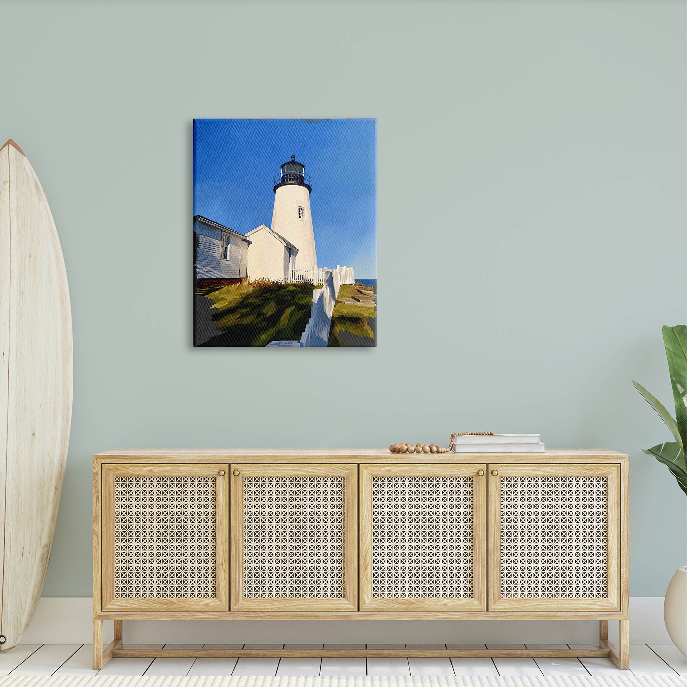 Stupell Industries Coastal Lighthouse Clear Blue Sky Graphic Art Gallery Wrapped Canvas Print Wall Art, Design by Emily Kalina