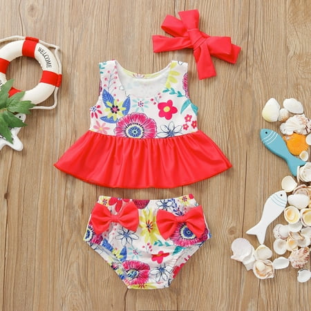 

CHGBMOK Summer Infant Girls Swimsuit Sleeveless Beach Sunflowers Tankinis Swimwear Headband Set