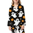 thumbnail image 3 of RUTAYY Girls Pajama Set Lapel Long Sleeve Top and Long Pants Halloween Ghost Pumpkin Web Star Graphic Comfortable Nightwear Black, 3 of 4