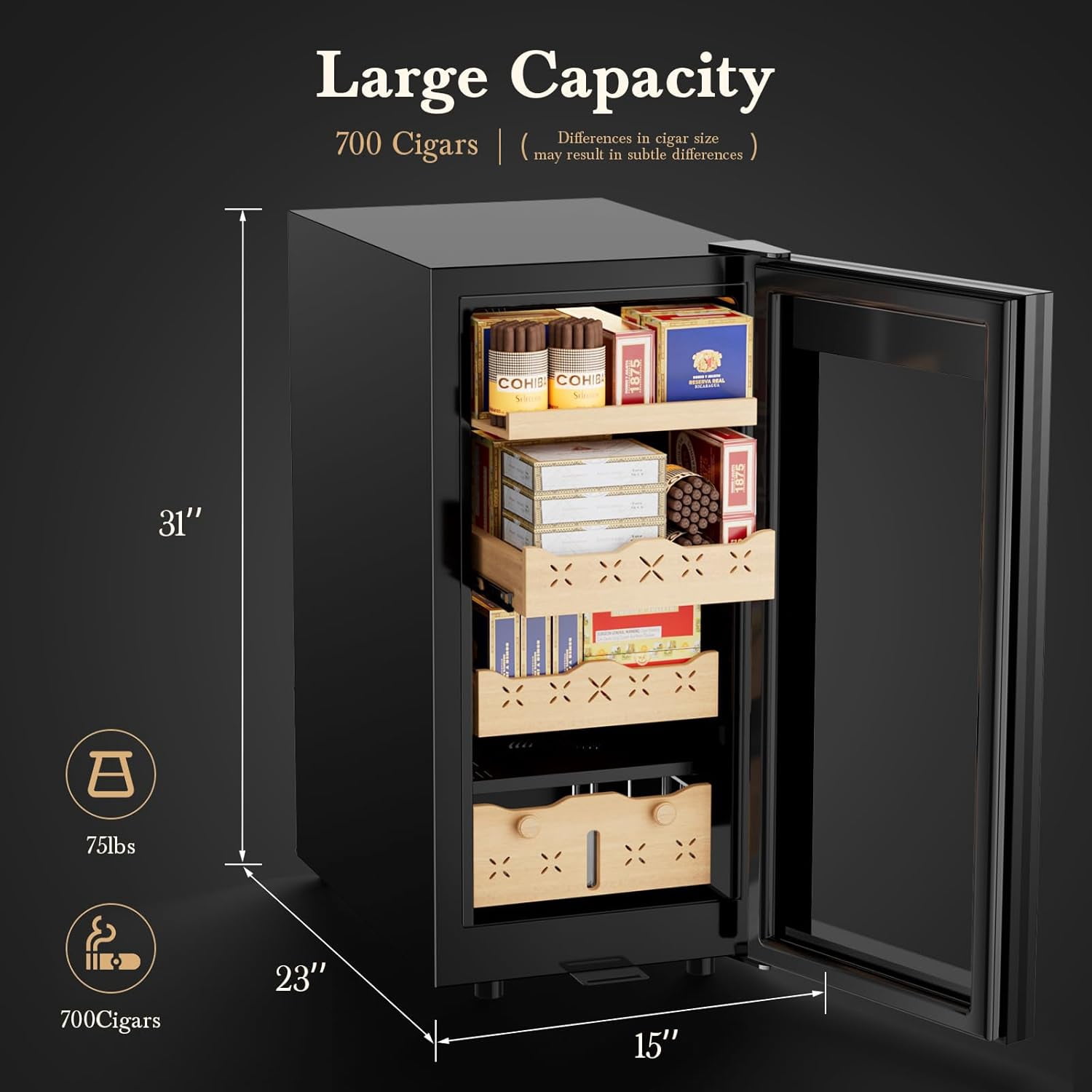 XUTUMM 85L Electric Cigar Humidor,700 Counts Large Capacity,Intelligent Temperature & Humidity Control & Spanish Cedar Wood