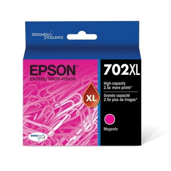 Epson 702 DURABrite Ultra Ink High Capacity Magenta Cartridge (T702XL320-S) Works with WorkForce Pro WF-3720, WF-3730, WF-3733