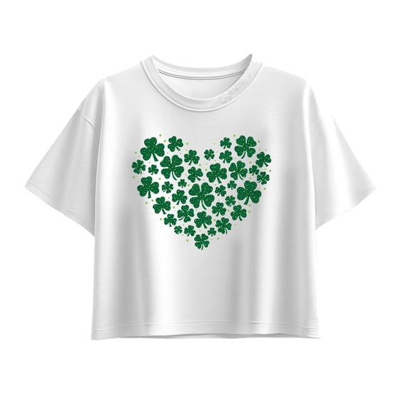 Instant Message - Leopard Print Shamrock Heart - Youth Girls Boxy T-Shirt