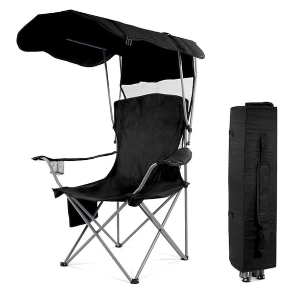 HYYOP Canopy Camping Chair for Adults, Lightweight Portable Folding Outdoor Chair with Cup Holder & Armrests, Oversized Comfort for Beach, Picnic, Sports and Lawn, Black