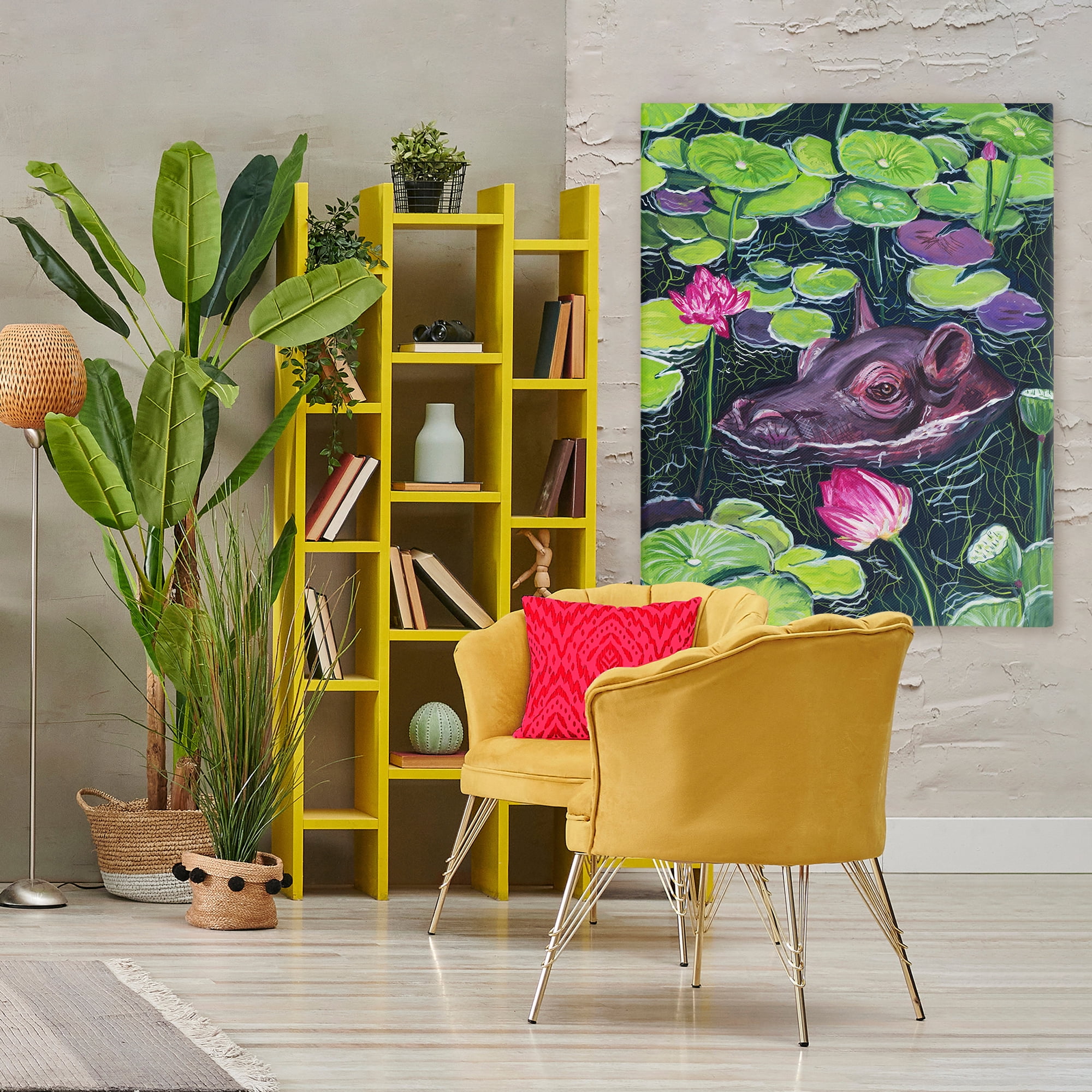 Stupell Industries Hippo & Blossoms Pond Canvas Wall Art, design by Sarah Waldron Kimball