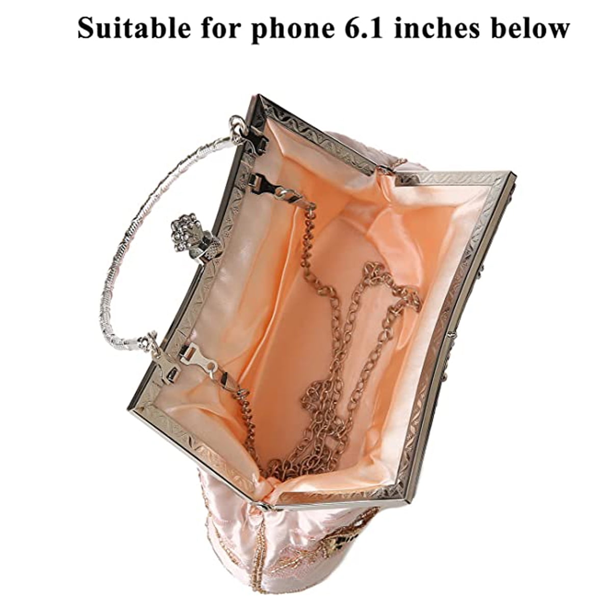 Large Beaded Sequin Evening Bag Handmade Floral Clutch Purse with Stainless Steel Handles Champagne Walmart