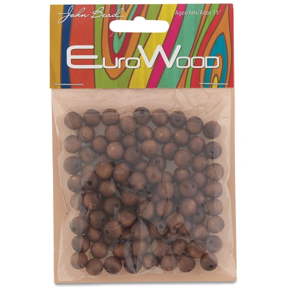 John Bead Euro Wood Beads - Dark Brown, Round, 8 mm, Pkg of 100