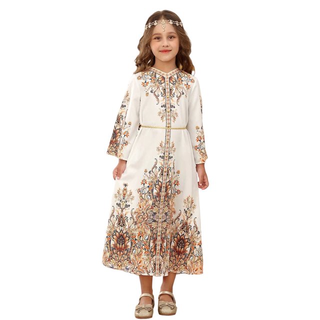 Robe Longue pour Filles, Robe Longue Ethnique, Robe de Mode, Robe pour Enfants Plus Âgés
