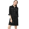thumbnail image 1 of INSPIRE CHIC Robe-Chemise Ajustée en Denim pour Femmes à Manches 3/4 Boutonnée, 1 of 6