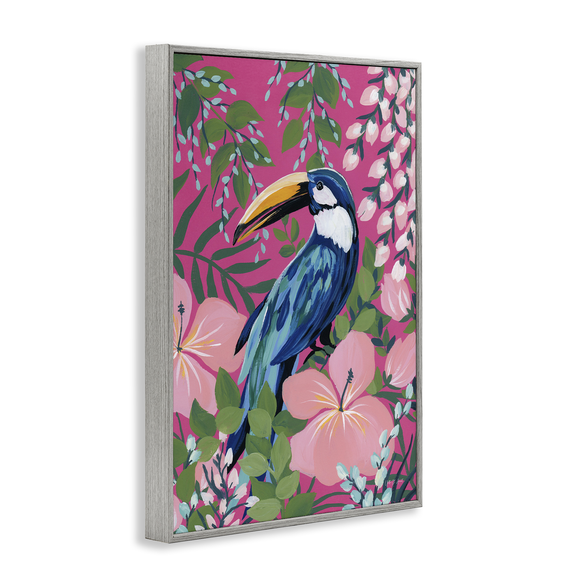 Stupell Industries Maximalist Toucan Pattern Animals & Insects Painting Gray Framed Art Print Wall Art, 16 x 24