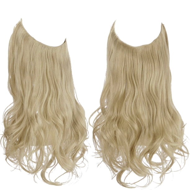 Zhuge Peluca larga ondulada con línea de tamaño ajustable transparente, pieza de cabello rizado, pieza de cabello secreto oculto para mujeres, sin clip, 22 pulgadas, rubio playa