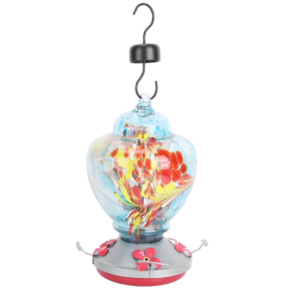 Rupoun Colorful Pattern Stained Glass Bird Feeder Water Tool for Garden 6.5 x 8.9 Inches / 16.5 x 22.5 cm Type B