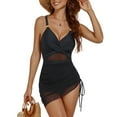 thumbnail image 5 of Gubotare Swimdress for Women Women One Piece Swimsuits Tummy Control Swim Dress Front Cross Bathing Suits Mesh Sheer Sarong Wrap Swimwear (Black,L), 5 of 9