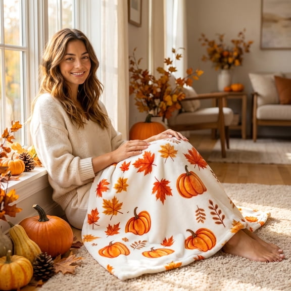 Dxssxc Thanksgiving Flannel Throw Blanket 27.6x39.4in, 4 Fall Patterns, for Sofa Bed Camping Cozy Warm Lightweight Cover