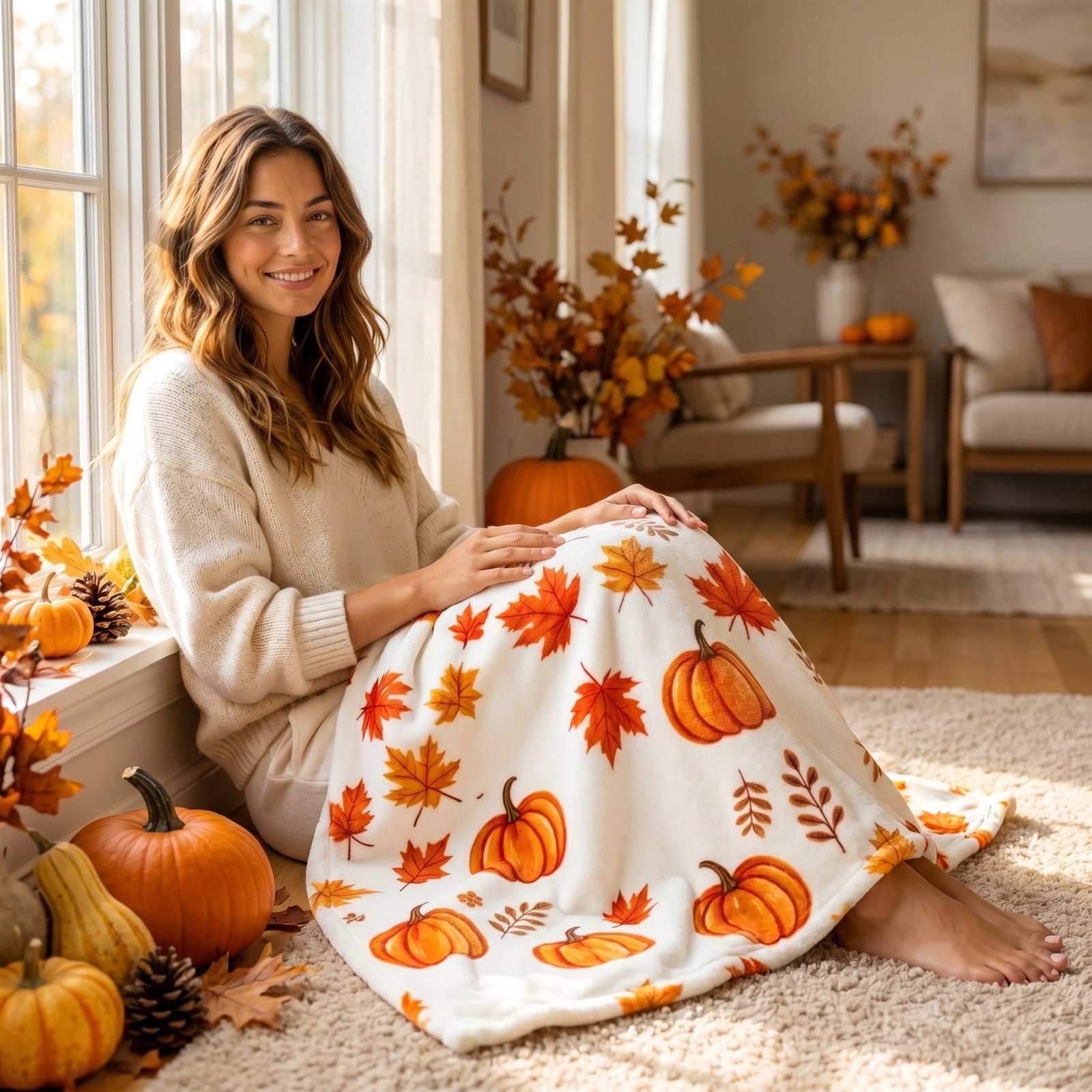 Dxssxc Thanksgiving Flannel Throw Blanket 27.6x39.4in, 4 Fall Patterns, for Sofa Bed Camping Cozy Warm Lightweight Cover