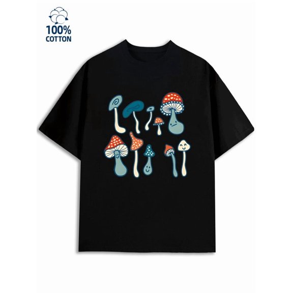 Mushroom Fun Tee men 180G 100% Cotton black Vintage Unisex Shirt Cotton tshirts Fashion Unisex Shirt Printed tshirts Funny Unisex Shirt Graphic tshirts Original Unisex Shirt Printed tshirts