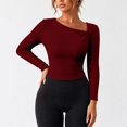 thumbnail image 4 of Womens Fall Long Sleeve Tops Asymmetrical Y2K Slim Fit Cropped Pullover Casual Basic Ribbed Knit Tops Going Out Fall Winter Outfits, 4 of 5