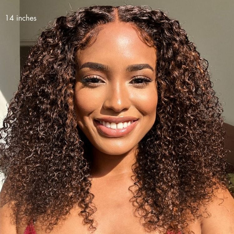 LUVME 180% Density Copper Highlight Kinky Curly Glueless 5x5 Lace Closure Wig