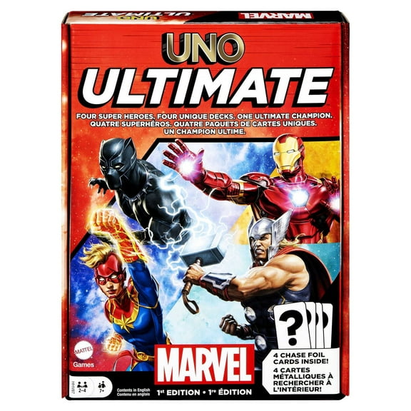 UNO Ultimate Marvel Card Game with 4 Character Decks, 4 Collectible Foil Cards & Special Rules