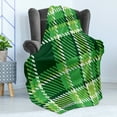 thumbnail image 4 of Checkered Soft Flannel Fleece Throw Blanket, Old Fashioned Irish British Tile Mosaic in Vibrant Green Colors, Cozy Plush for Indoor and Outdoor Use, 70" x 90", Emerald Lime Green White, by Ambesonne, 4 of 5
