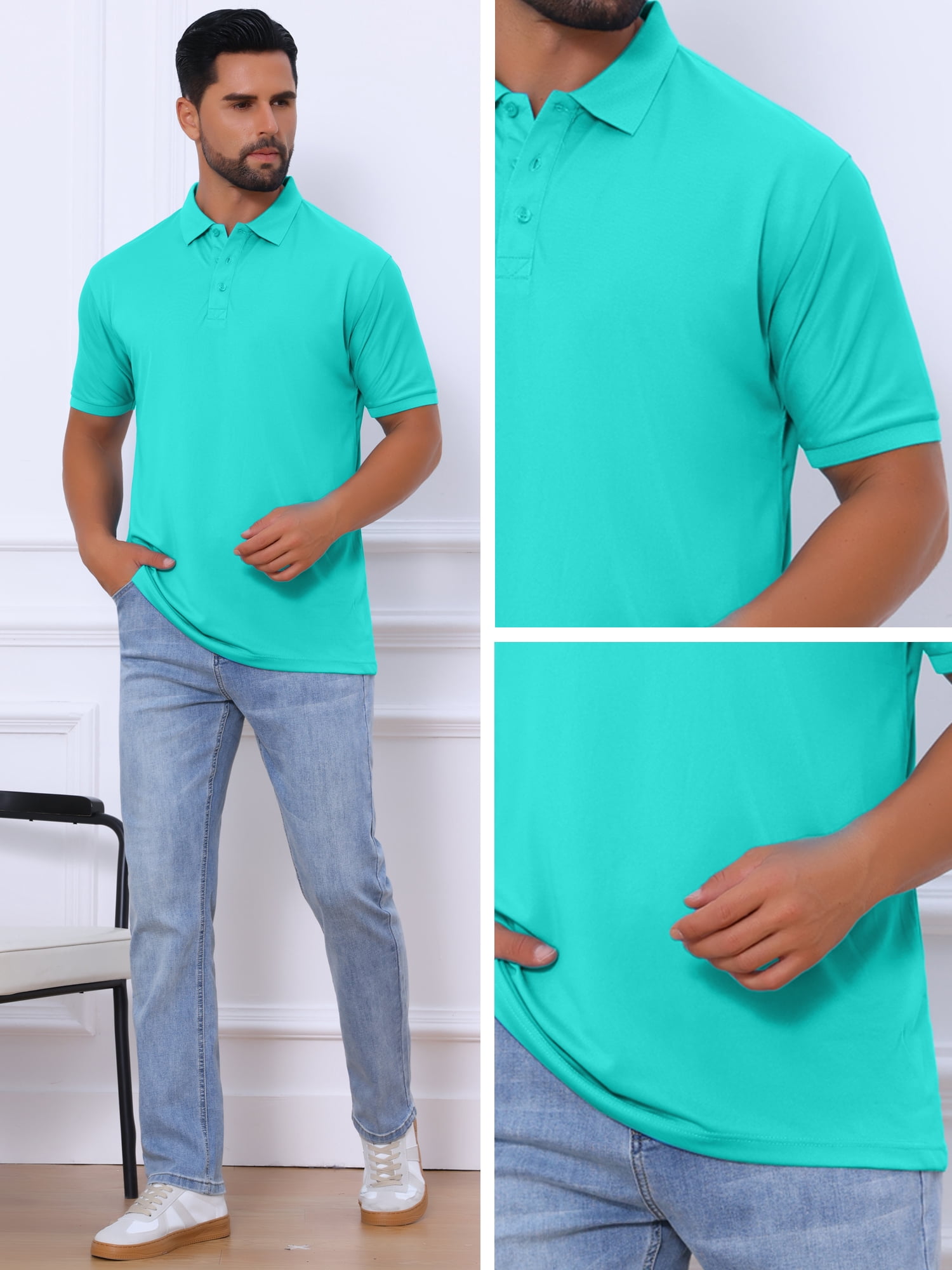 DARING DIVA Men's Solid Stretch Short Sleeve Slim Fit Golf Shirt 2XL Bright Blue
