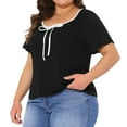 thumbnail image 2 of DARING DIVA Women's Plus Square Neck Short Sleeve Trendy Top 1X Black, 2 of 6