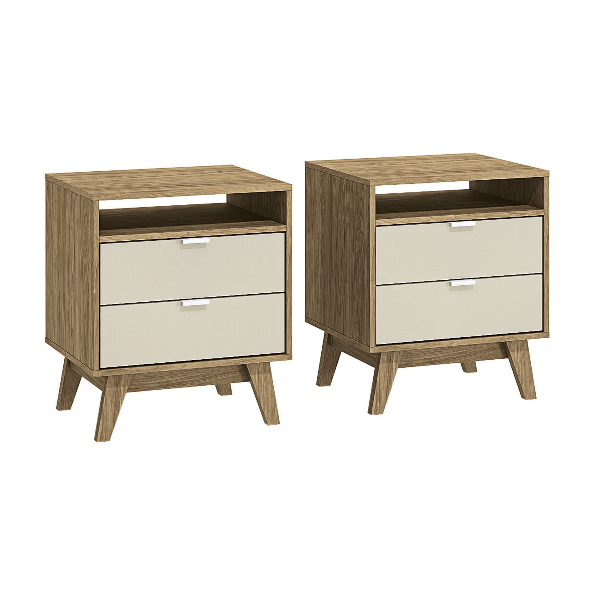 Kappesberg Hanford Brown & Creme 21.25"W 2‑Drawer Nightstand Set, 2‑Piece  - Light Brown/Cream - for Adults and Teens