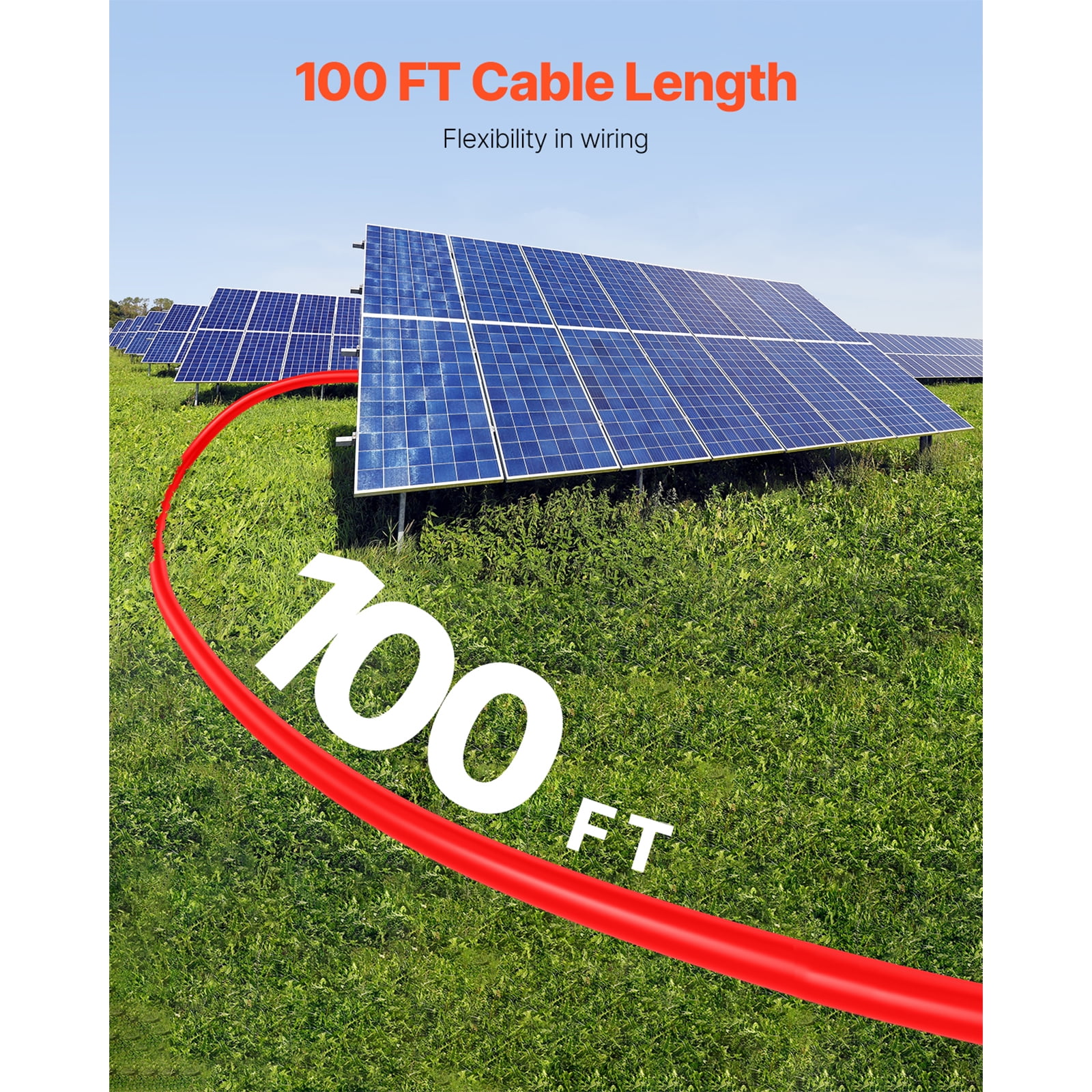 KFFKFF 100FT Solar Panel Extension Cord, 10AWG Solar Cord with Waterproof Male & Female Connectors, 6mm² PV Wire for Residential, Marine and RV Solar Panels, 100FT Black + 100FT Red (Pack of 2)