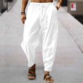 thumbnail image 3 of Pantalones casuales sueltos de lino y algodón transpirables de verano para hombre, 3 of 5