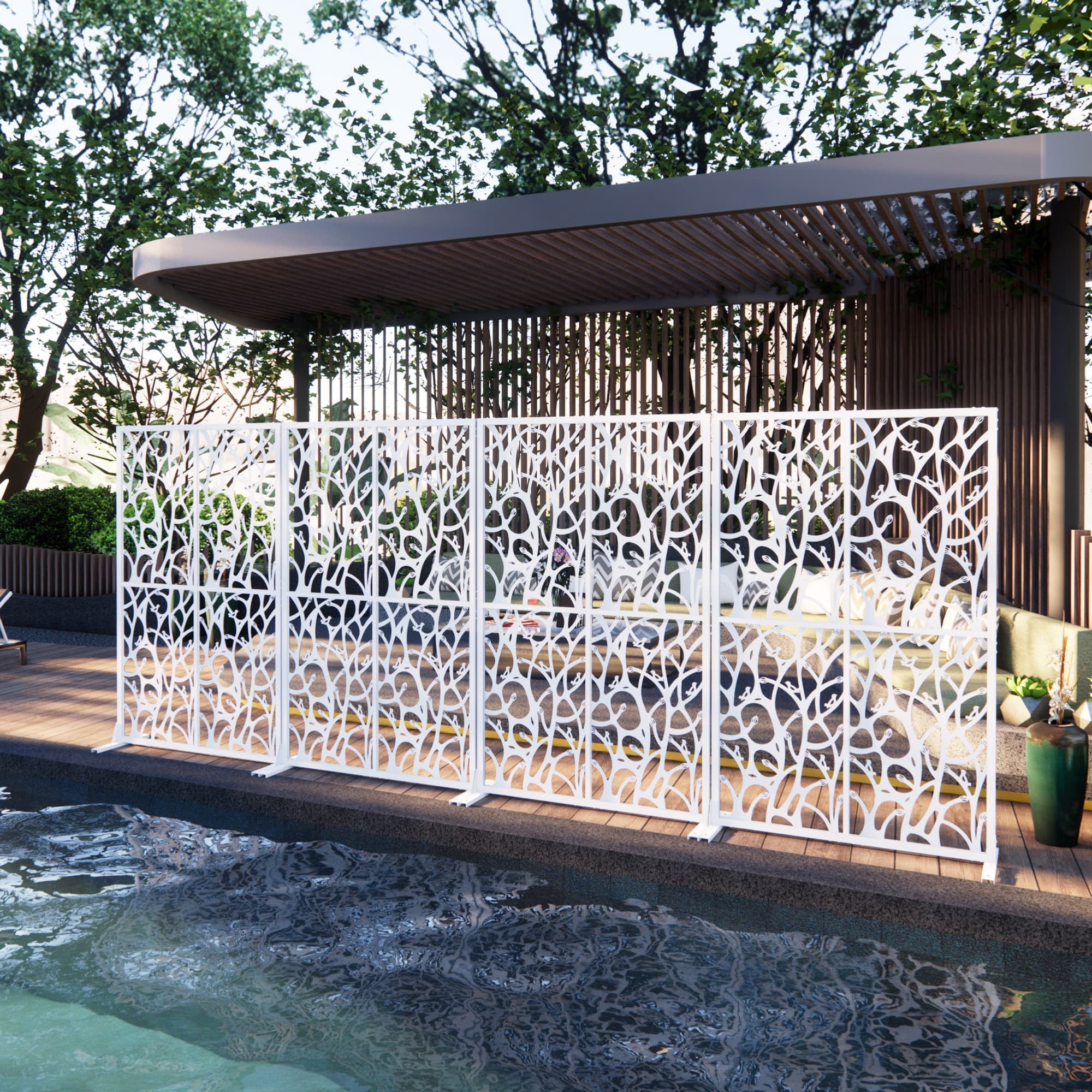 MAYEERTY Metal Privacy Screens W3.8Ft X H6Ft Outdoor Indoor Divider Free Standing Decorative White Bird Shape Balcony Patio Garden