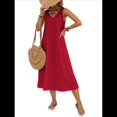 thumbnail image 2 of Vestidos para Mujer Verano Sin Mangas Cuello Algodón Playa Casual Vestido Vino Rojo L, 2 of 7