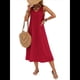 thumbnail image 2 of Vestidos para Mujer, Verano, Sin Mangas, Cuello en V, Algodón, Playa, Informal, Rojo Vino, XXL, 2 of 7