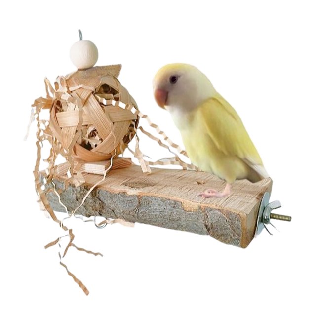 BeesClover Bird Perch Stand, Parrot Applewood Stand Rack With Rotating Balls Toy, Birds Hanging Chewing Toy, Rectangle Table Stands For Parrots Cockatiel Conure