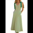 thumbnail image 1 of Vestido Informal de Verano para Mujer, con Escote en V Fruncido, A Rayas, Sin Mangas, y Holgado, con Bolsillos. Verde XL, 1 of 8