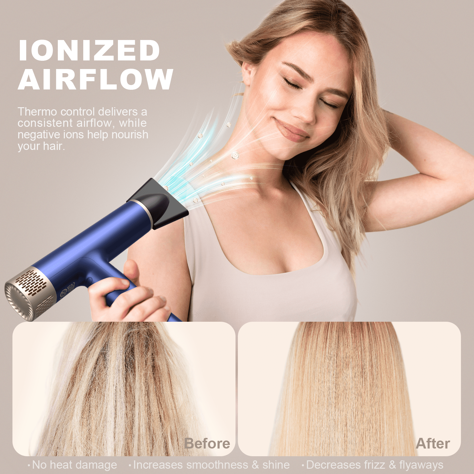Yapoy Professional Hair Dryer with Diffuser 110, 000 RPM High-Speed 200 Million Ionic, Blue