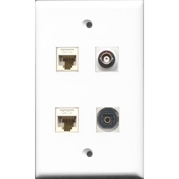 RiteAV 1 Port Toslink and 1 Port BNC 2 Port Cat6 Ethernet White Wall Plate