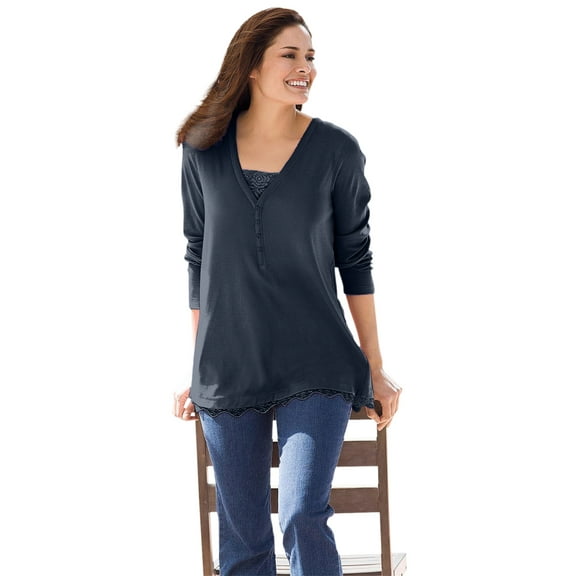 Woman Within Plus Size Layered-Look Lace Trim Tee
