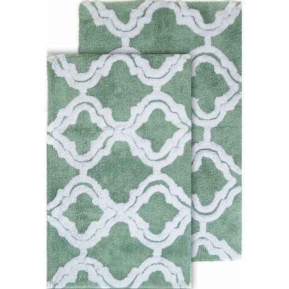 Chesapeake Double Quatrefoil 2pc Subtle Green Bath Rug Set (21"x34" & 24"x40")