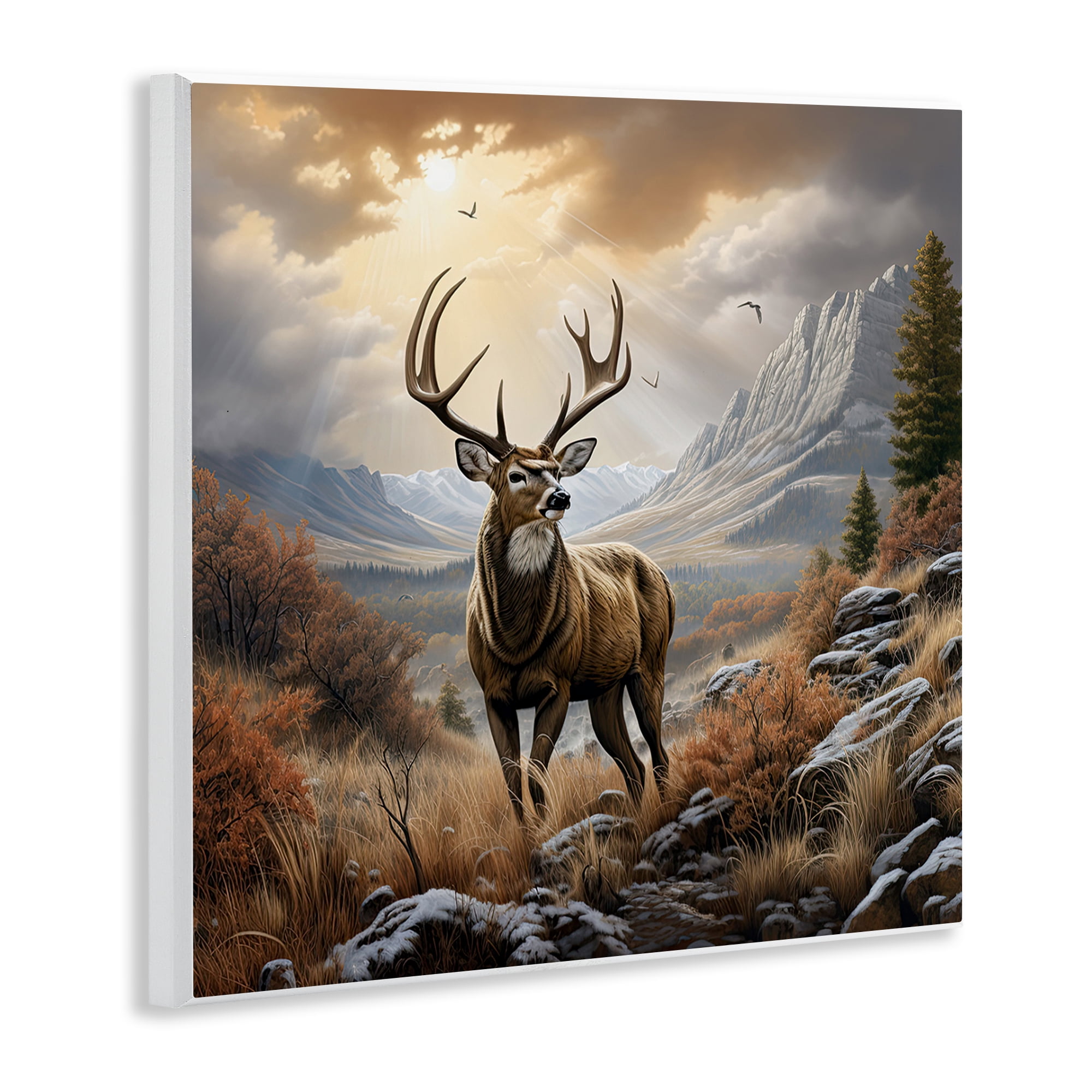 Stupell Industries Majestic Elk Mountain Scenery Landscape Painting Unframed Art Print Wall Art, 12 x 12