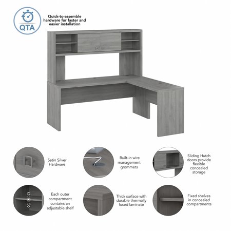 UPC: 0042976189655 | Bush Business Furniture Echo 72W L Shaped Computer Desk with Hutch by Modern Gray Chrome Finish